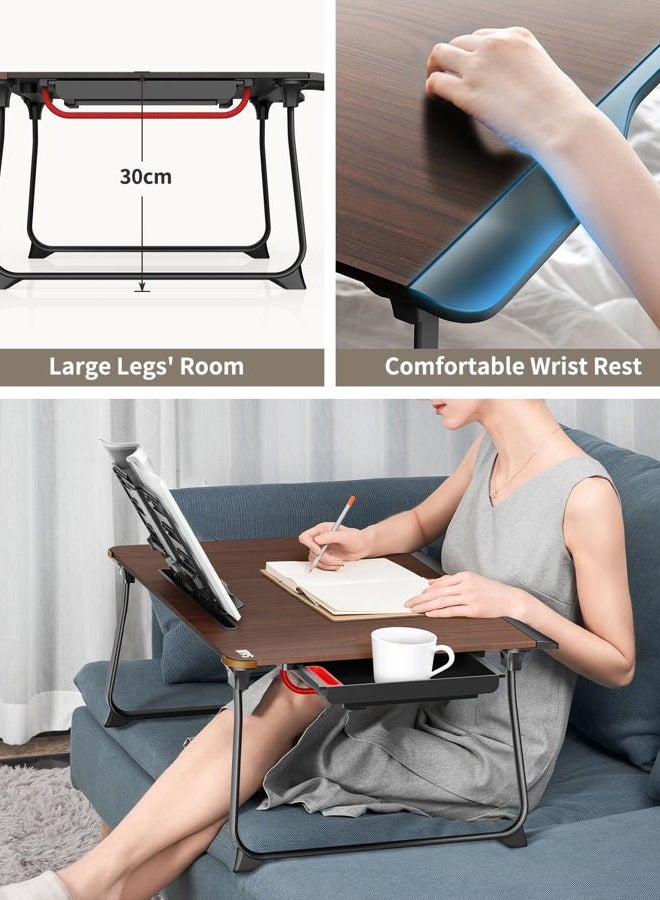 SAIJI Laptop Desk for Bed, XX-Large Foldable Bed Tray Table for Eating Breakfast, Writing, Working, Gaming, Drawing with Storage Drawer, Handrest Bookstand, Tablet Stand, Phone Stand(Black Cherry) - Image 5