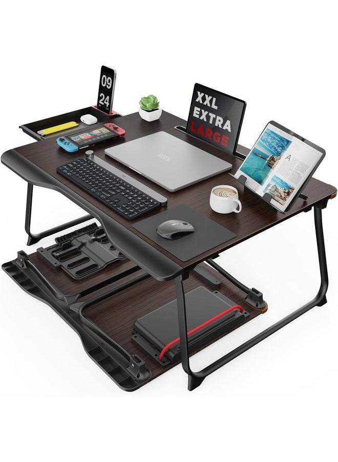 SAIJI Laptop Desk for Bed, XX-Large Foldable Bed Tray Table for Eating Breakfast, Writing, Working, Gaming, Drawing with Storage Drawer, Handrest Bookstand, Tablet Stand, Phone Stand(Black Cherry) - Image 1