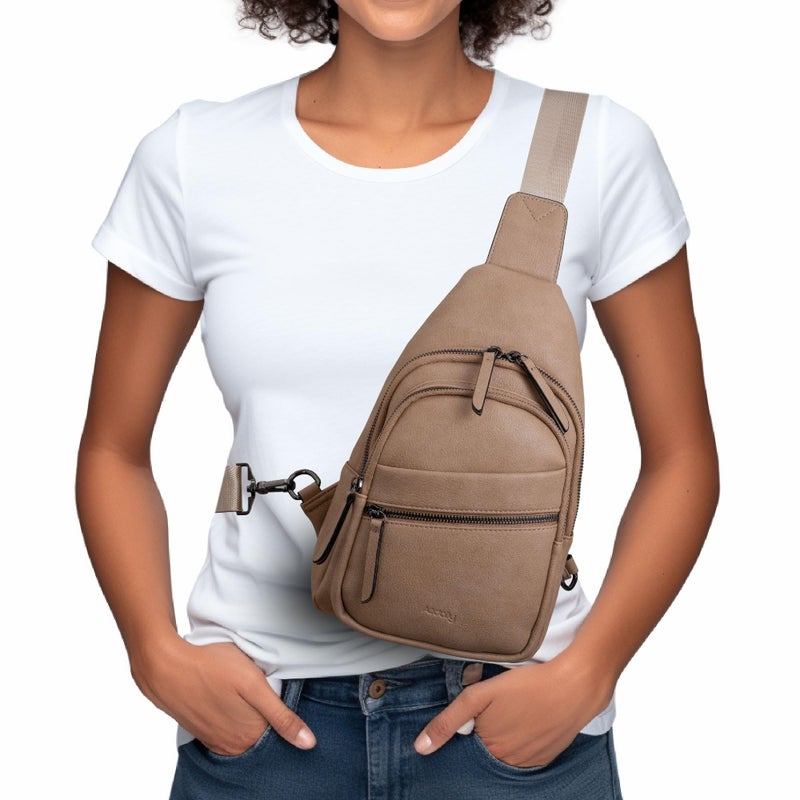 Alldaily Large Sling Bag for Women Crossbody Purse Leather Fashionable Trendy Chest Bag for Travel, Fanny Pack (Beige) - Image 2