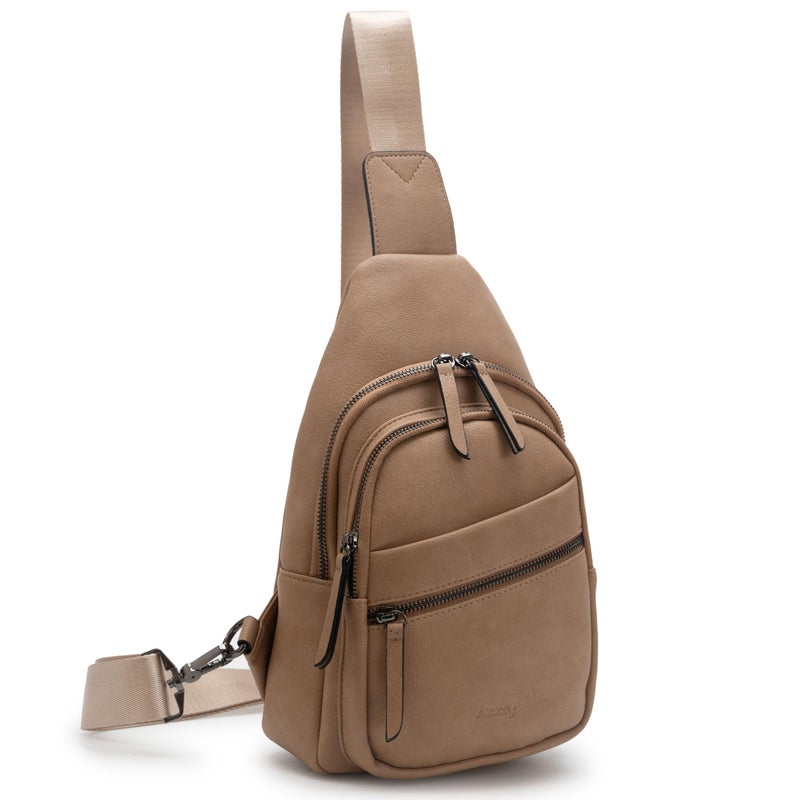 Alldaily Large Sling Bag for Women Crossbody Purse Leather Fashionable Trendy Chest Bag for Travel, Fanny Pack (Beige) - Image 1