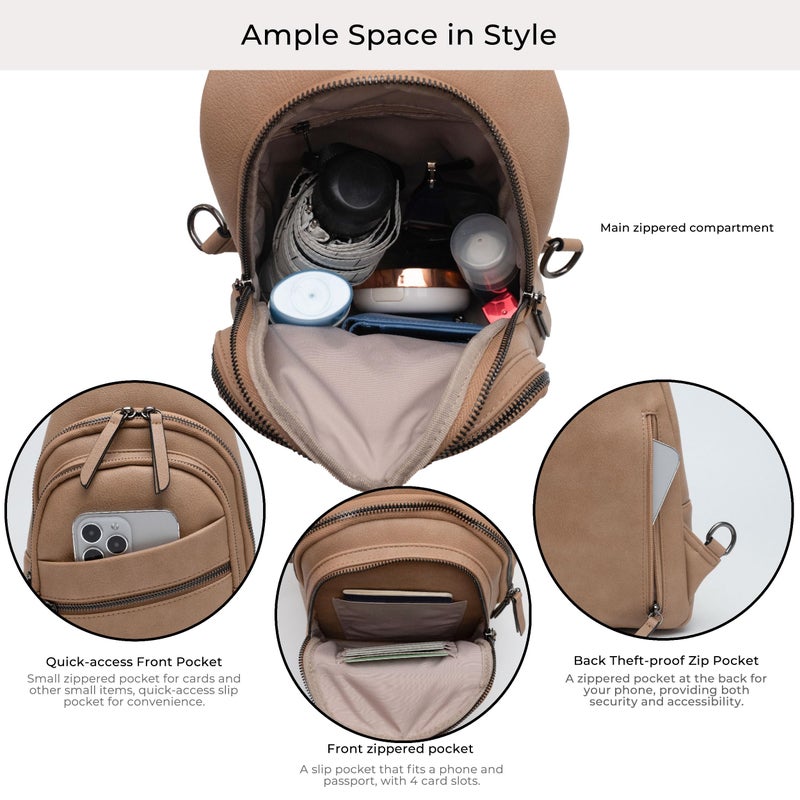 Alldaily Large Sling Bag for Women Crossbody Purse Leather Fashionable Trendy Chest Bag for Travel, Fanny Pack (Beige) - Image 3