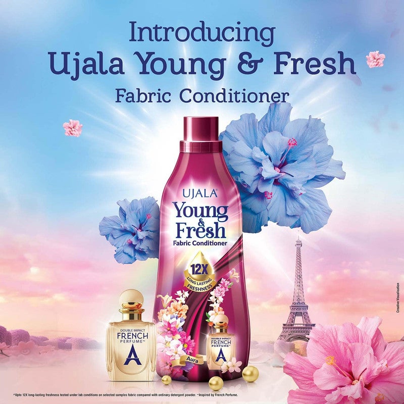 Ujala منعم الأقمشة الشاب والمنعش - عطر أورا - عطر فرنسي سمارتبرست - 5 في 1 - 12x انتعاش طويل الأمد - 900 مل - Image 2