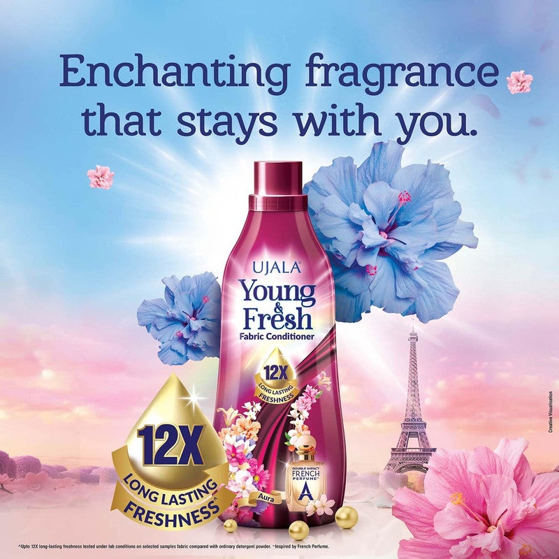 Ujala منعم الأقمشة الشاب والمنعش - عطر أورا - عطر فرنسي سمارتبرست - 5 في 1 - 12x انتعاش طويل الأمد - 900 مل - Image 3