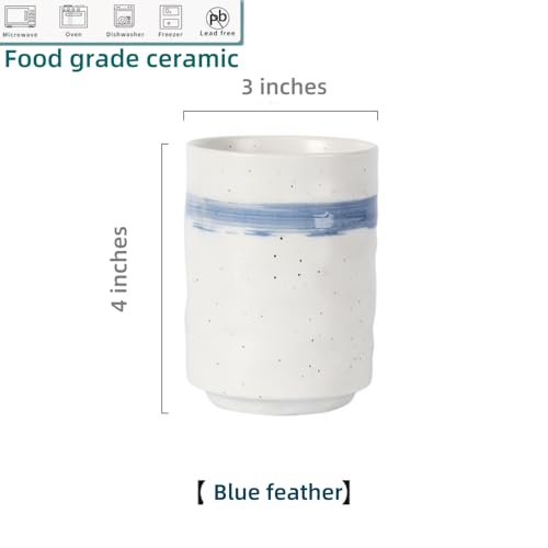 TOPYOKK Stoneware Coffee Bar Utensil Holder Tea & Coffee Spoon & Stirrer Holder for Stir Stick Straw Teaspoon Holder Spoon Cup Small Utensil Jar (Blue feather) - Image 5