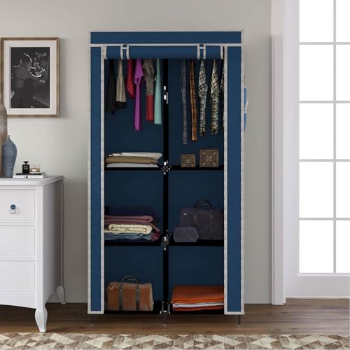 GTC® 3+3 Layer Collapsible Wardrobe for Clothes with Side Pocket 7800-3 (76CM x 38CM x 145CM, Blue) Storage Unit - Image 2