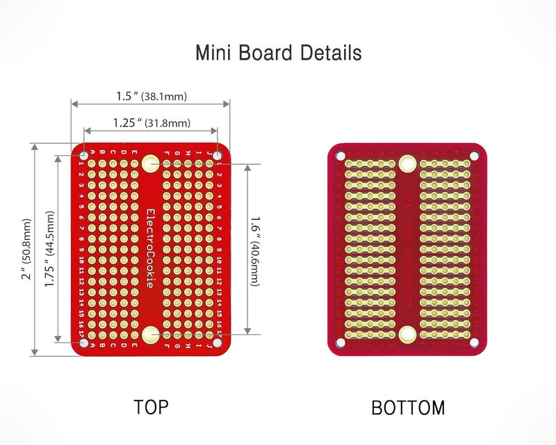 ElectroCookie Prototype PCB Solderable Breadboard for Electronics Projects Compatible for DIY Arduino Soldering Projects, Gold-Plated (5 Pack + 1 Mini Board, Red) - Image 5