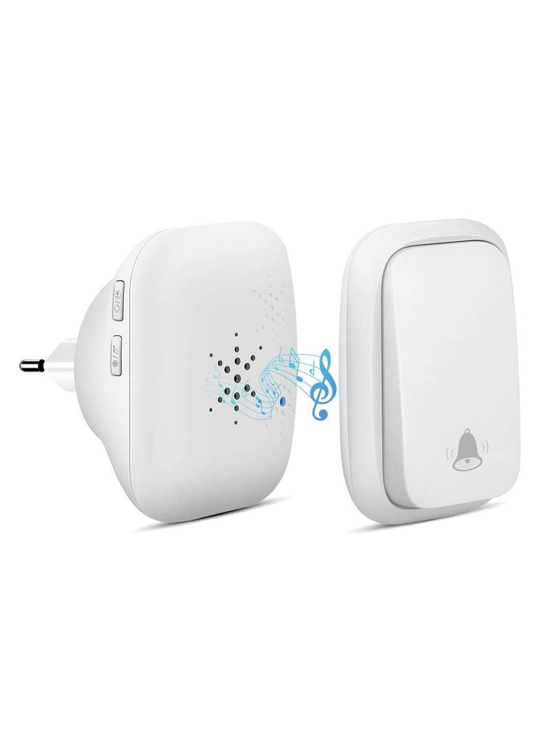 جرس باب ذاتي التشغيل، جرس باب لاسلكي بدون بطارية، مجموعة جرس باب لاسلكي مقاومة للماء بمدى 500 قدم مع 38 نغمة، 4 مستويات للصوت وضوء LED - قابس المملكة المتحدة أبيض - Image 1
