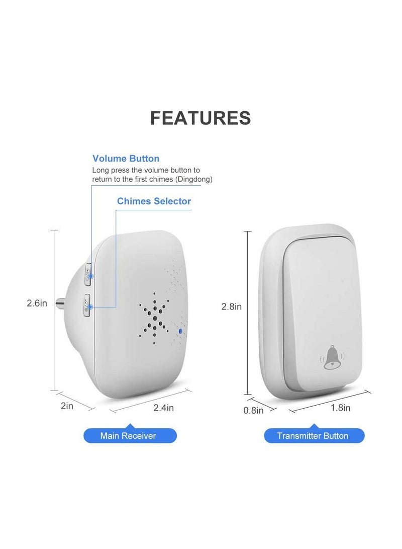 جرس باب ذاتي التشغيل، جرس باب لاسلكي بدون بطارية، مجموعة جرس باب لاسلكي مقاومة للماء بمدى 500 قدم مع 38 نغمة، 4 مستويات للصوت وضوء LED - قابس المملكة المتحدة أبيض - Image 5