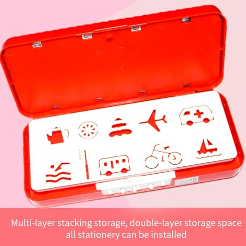 Global Impex Large Size Plastic Basketball-Themed Pencil Box & Stationery Box with Lock, Compartment & Stencil Partition Tray for Drawing Airplane, Bus Password Protected - Image 3