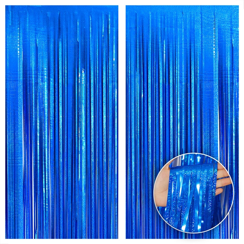 KatchOn XtraLarge Iridescent Blue Streamers Backdrop 32x8 Feet Pack of 2 Iridescent Blue Backdrop Curtain for Graduation Decorations 2025 Summer Decoration Fathers Day Decorations