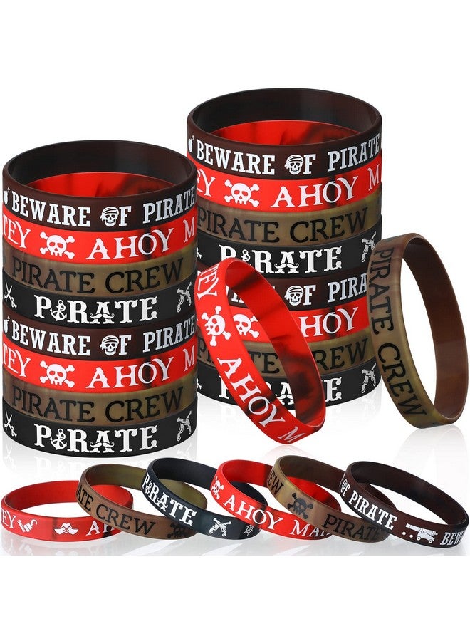 Capoda 24 Pieces Pirate Silicone Bracelets Ahoy Matey Caribbean Rubber Wristbands Skull Pirate Ship Party Favors For Girls Boys Pirate Theme Birthday Party Decorations Halloween Party Supplies - Image 1