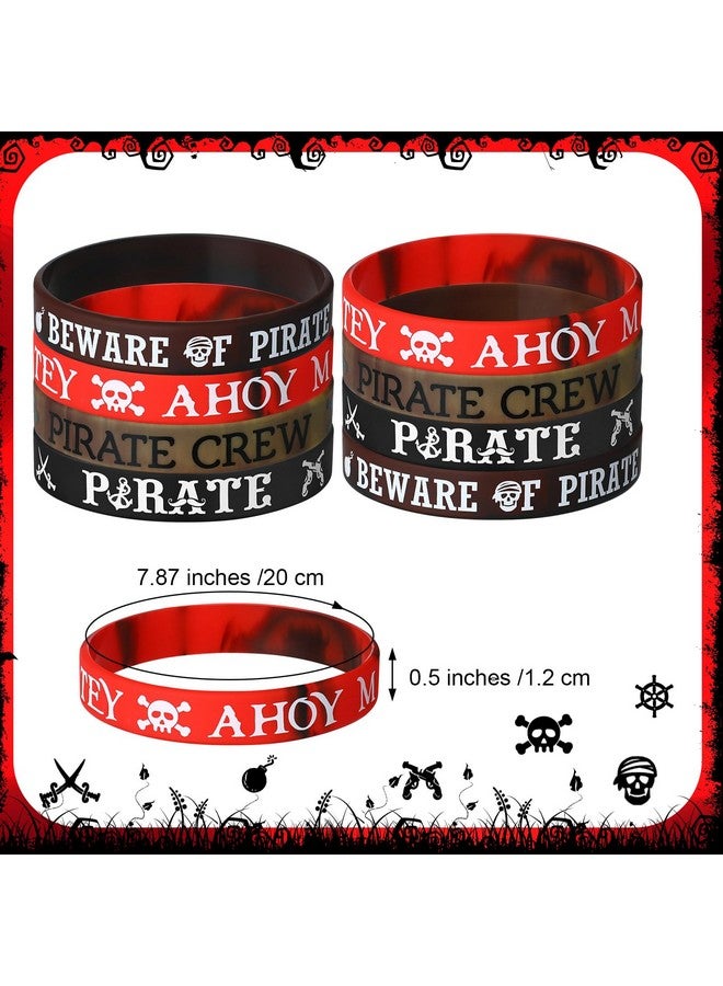 Capoda 24 Pieces Pirate Silicone Bracelets Ahoy Matey Caribbean Rubber Wristbands Skull Pirate Ship Party Favors For Girls Boys Pirate Theme Birthday Party Decorations Halloween Party Supplies - Image 2