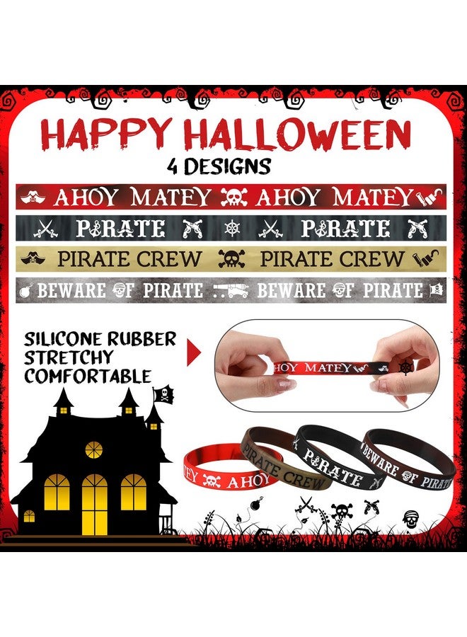Capoda 24 Pieces Pirate Silicone Bracelets Ahoy Matey Caribbean Rubber Wristbands Skull Pirate Ship Party Favors For Girls Boys Pirate Theme Birthday Party Decorations Halloween Party Supplies - Image 3