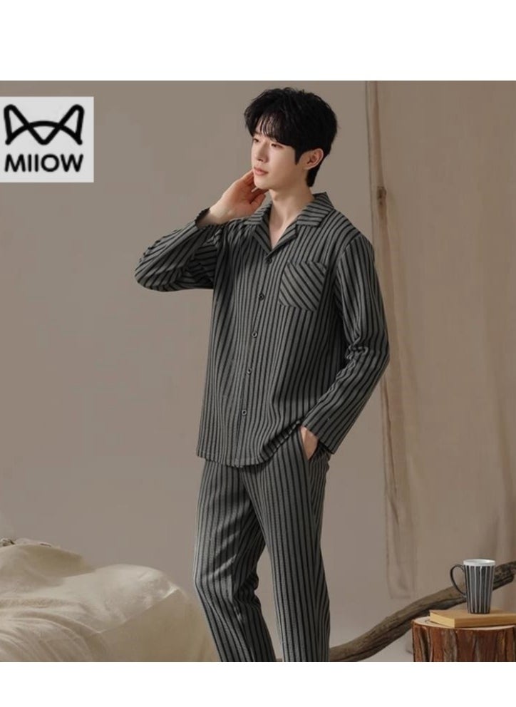 MIIOW - Men's Pure Cotton Casual Long Sleeved Pants Home Suit Can Be Worn Outside - Image 1