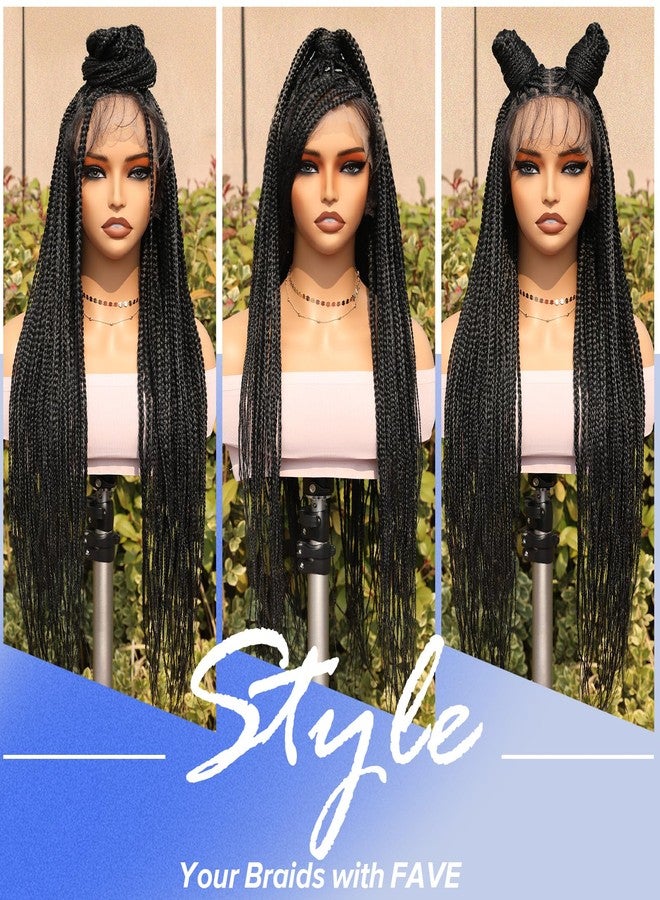 فيف باروكة FAVE المضفرة للنساء ذوات البشرة السمراء، باروكة ضفائر مزدوجة كاملة من الدانتيل بدون غراء مع شعر أطفال طبيعي، باروكة ضفائر بوكس صناعية للاستخدام اليومي، طولها 28 بوصة - Image 4