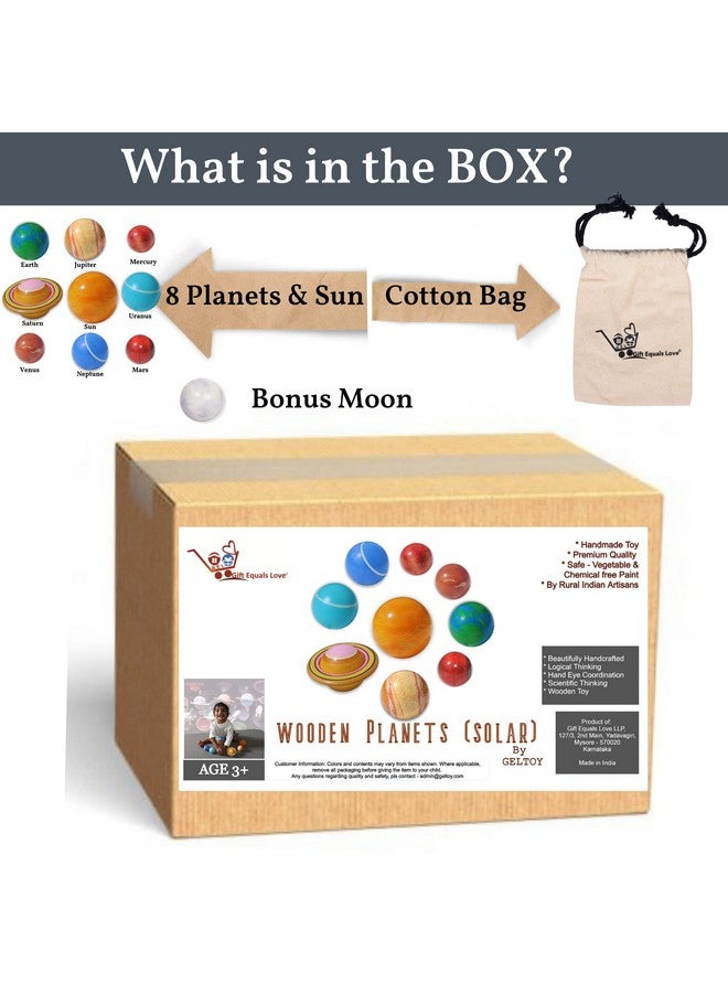 Gift Equals Love Gift Equals Love Wooden Planets Science Set Solar System Handmade Toy for Kids 3+ with a Cotton Bag for Indoor Play and Gifting Educational Montessori Learning Model Kit  - Image 3
