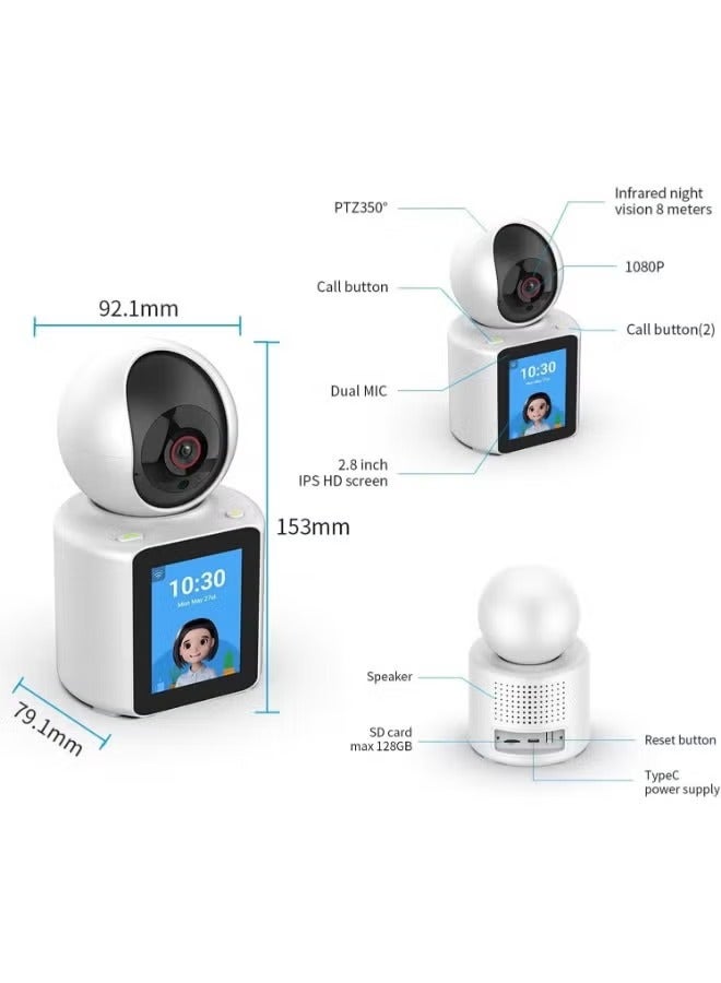 Two-Way Video and Audio Camera with 2.8-Inch 1080p HD Screen One-Touch Call to Cell Phone Night Vision Motion Detection for Baby Elderly and Pet Home Monitor White - Image 3
