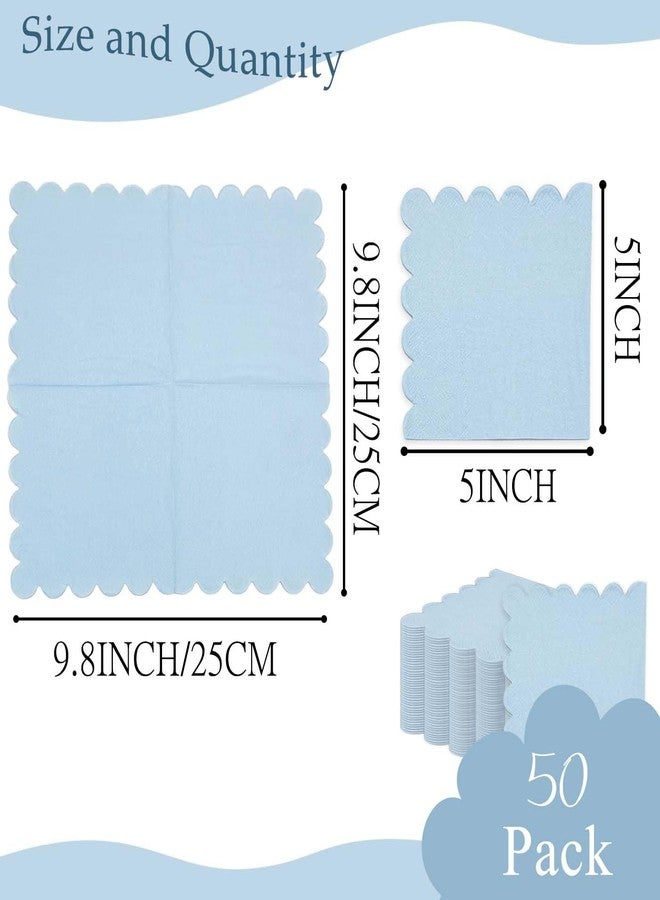 HEIPINIUYE 50 Pieces 3-ply Light Blue Napkin Disposable Scalloped Cocktail Napkins Beverage Napkins Dessert Napkins Paper Napkins for Wedding Birthday Party Paper Dinner Napkins - Image 2
