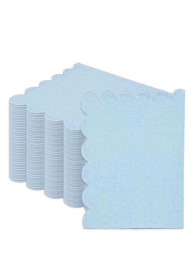 HEIPINIUYE 50 Pieces 3-ply Light Blue Napkin Disposable Scalloped Cocktail Napkins Beverage Napkins Dessert Napkins Paper Napkins for Wedding Birthday Party Paper Dinner Napkins - Image 1