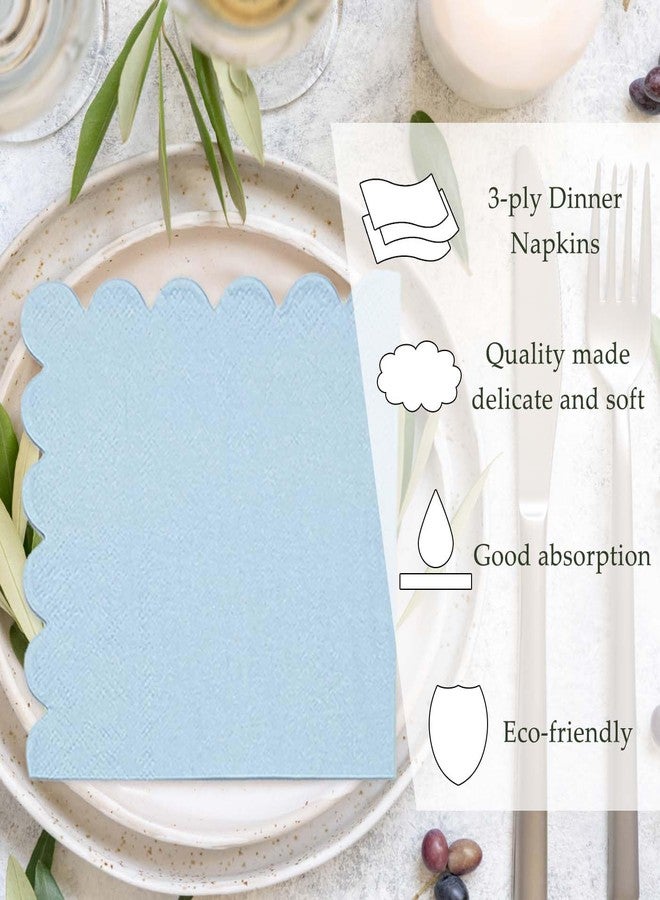 HEIPINIUYE 50 Pieces 3-ply Light Blue Napkin Disposable Scalloped Cocktail Napkins Beverage Napkins Dessert Napkins Paper Napkins for Wedding Birthday Party Paper Dinner Napkins - Image 4