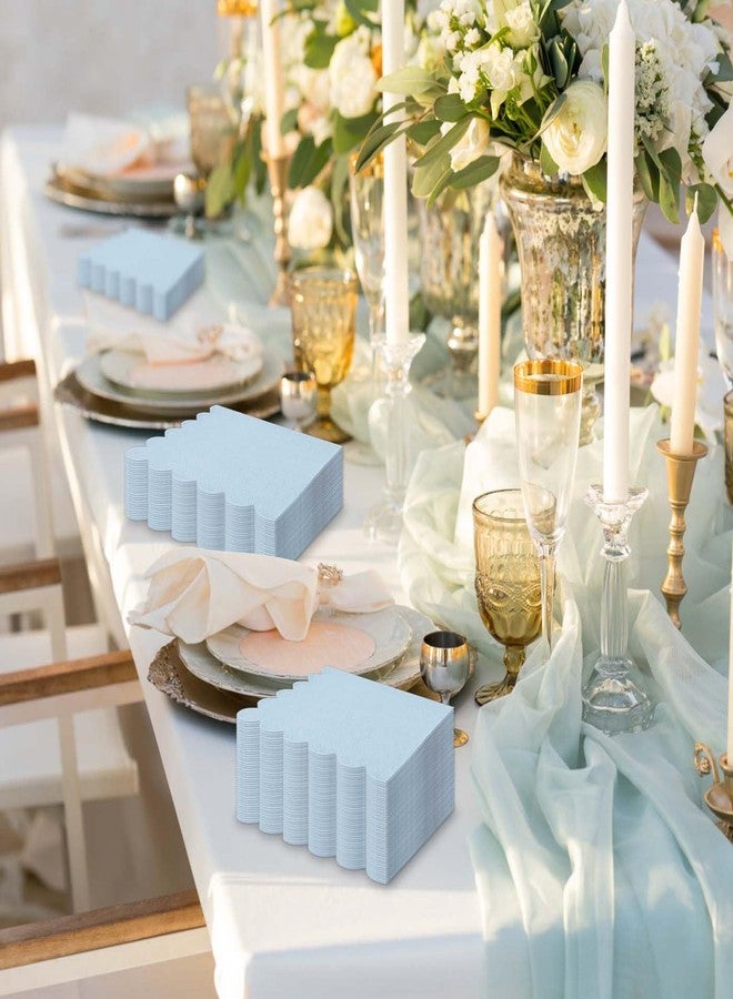 HEIPINIUYE 50 Pieces 3-ply Light Blue Napkin Disposable Scalloped Cocktail Napkins Beverage Napkins Dessert Napkins Paper Napkins for Wedding Birthday Party Paper Dinner Napkins - Image 3