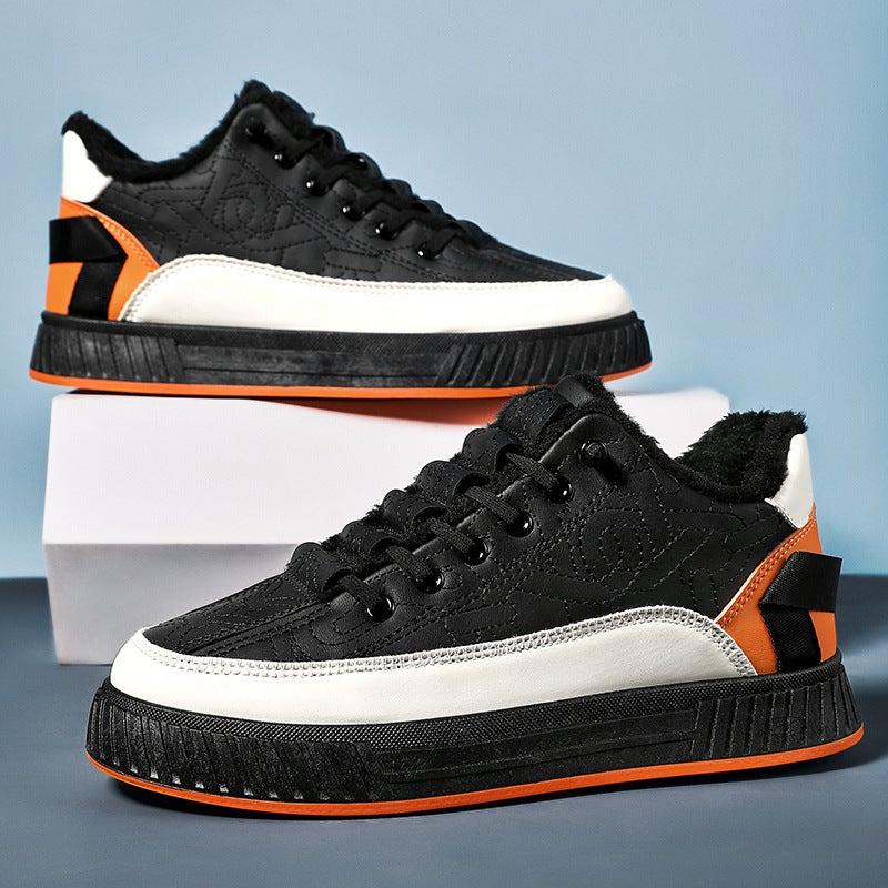 Winter high-top fleece-lined thick warm cotton-padded shoes Sports Board shoes snow boots mens shoes Martin boots leather fashionable shoes winter shoes Dy95 black cotton shoes