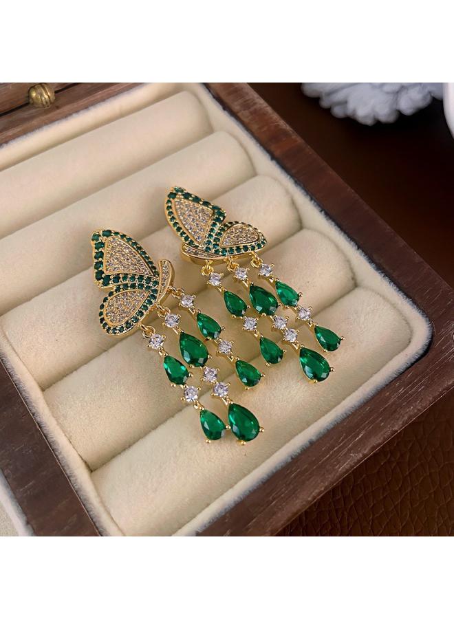 S925 Silver Needle Zircon Inlaid Earrings French Style Light Luxury Court Style Retro Elegant Temperament Drop-shaped Pearl Earrings 