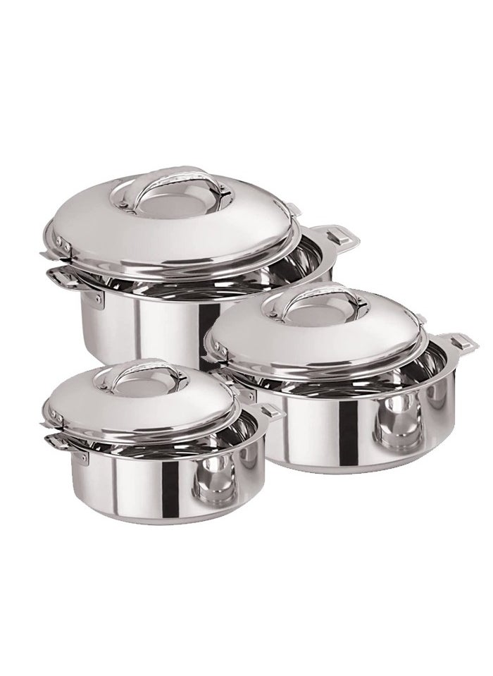BLACKSTONE Stainless Steel Casserole Lightweight Easy to Handle Hotpot with Lid Silver-Madina 3Pc Set 2.5, 3.5, 5.0L  - Image 1