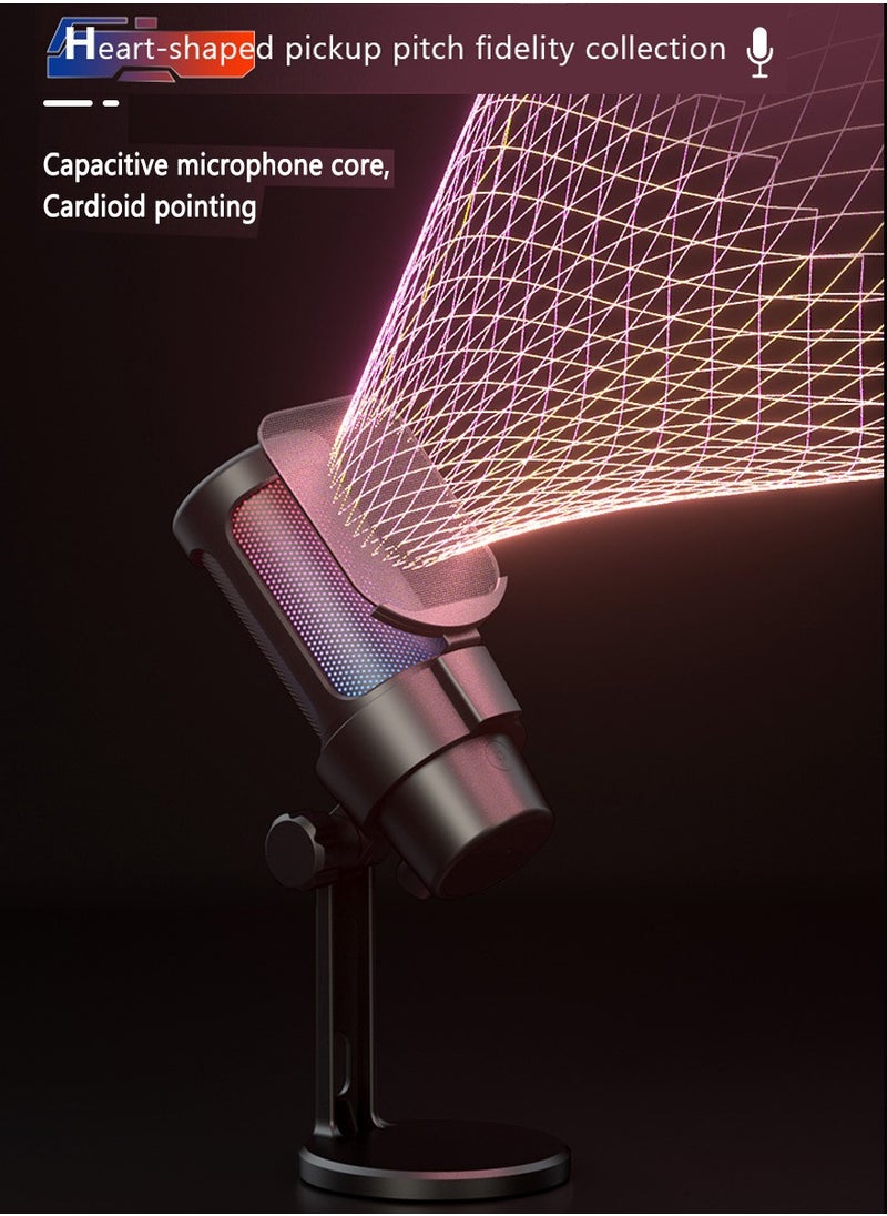 USB-C Gaming Microphone for Podcast Videos, Streaming, Recording,Condenser Mic with Quick Mute, Pop Filter, RGB Indicator,Rotate Gain Button, Compatible with PS5/PC/Mac/Laptop/Phone
