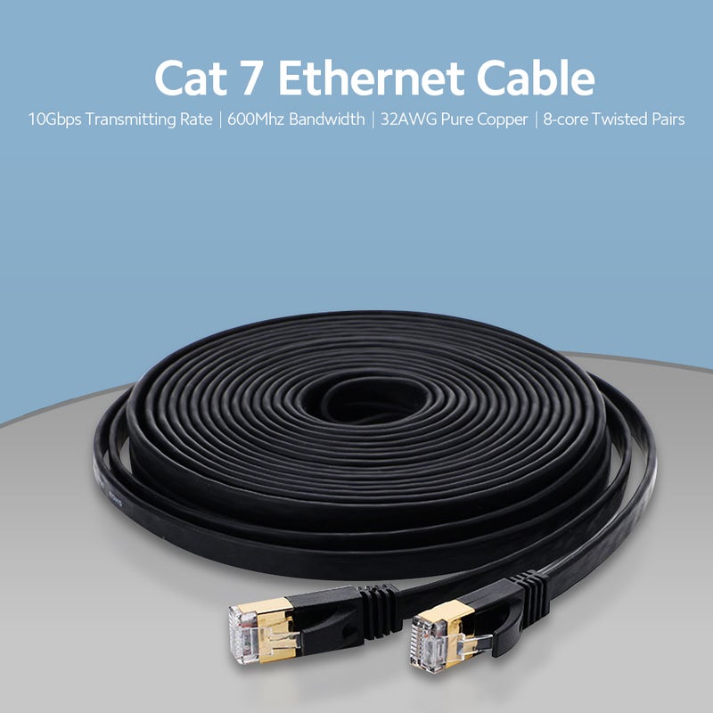 كابل إيثرنت من النوع السابع (Cat 7) من نحاس خالي من الأكسجين وثقته 32AWG، سرعة عالية 10 جيجابت في الثانية، عرض نطاق ترددي 600 ميجاهيرتز، سلك وصلة محلية شبكة إنترنت مسطح، لون أبيض، طول 1 متر - Image 2
