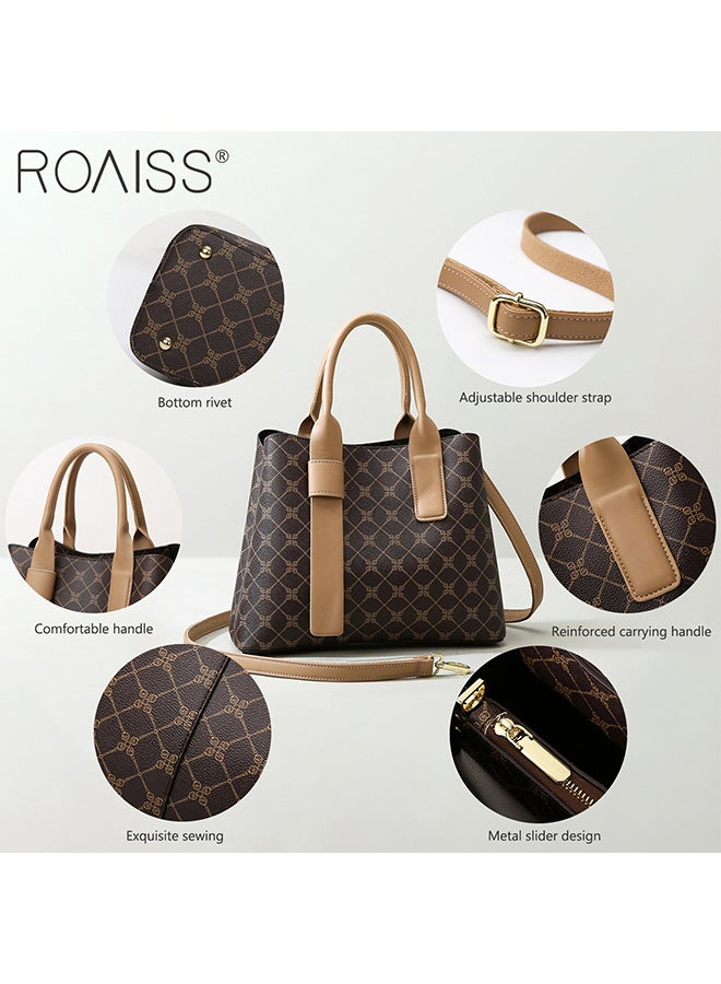 roaiss Women's Plaid Pu Leather Handbag Irregular Strap Decoration Large Capacity Waterproof Crossbody Bag Detachable Shoulder Strap Shoulder Bag  - Image 5