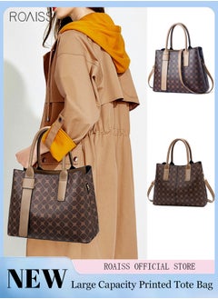 roaiss Women's Plaid Pu Leather Handbag Irregular Strap Decoration Large Capacity Waterproof Crossbody Bag Detachable Shoulder Strap Shoulder Bag  - Image 2