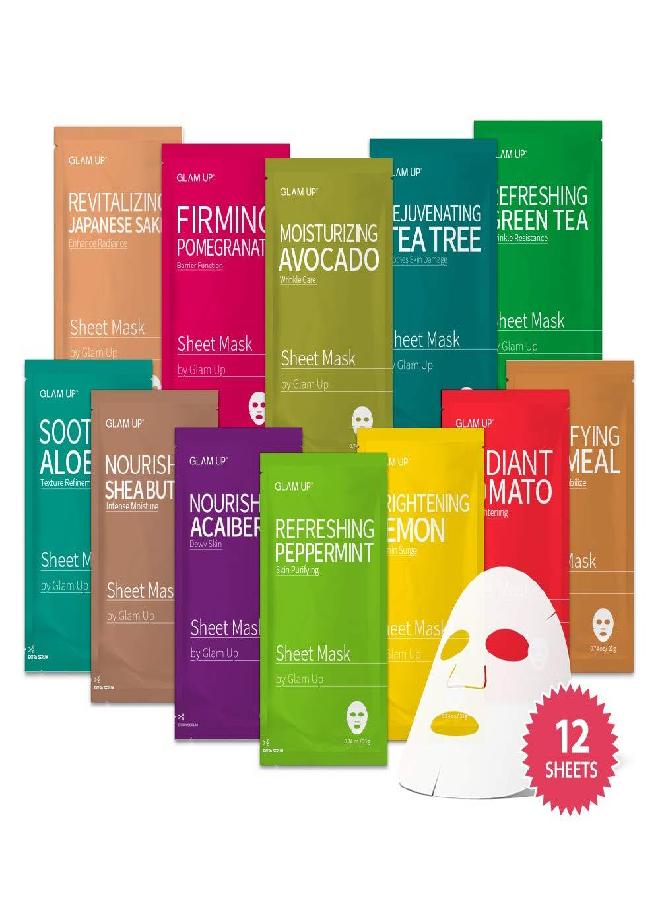 GLAM UP Sheet mask Facial Sheet Mask 12 Combo (Pack of 12) | Face Masks Skincare, Hydrating Face Masks, Moisturizing, Brightening and Soothing, Beauty Mask For All Skin Type - Image 3