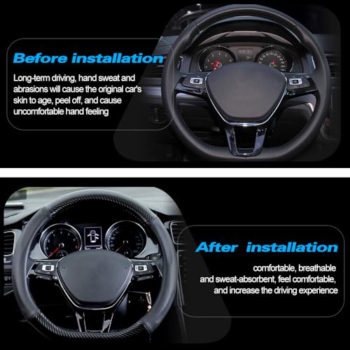 HAOTULE Car Carbon Fiber and Leather D-Shape Steering Wheel Cover, Stylish car Non-Slip Leather car Interior 15 inches Universal Black and Red - Image 5