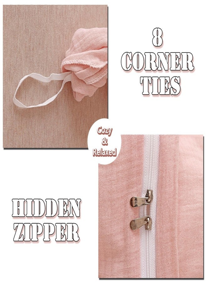 MorroMorn Muslin Duvet Cover Twin Size, 100% Breathable Cotton 2-Layer Gauze Comforter Cover Set 3 Pieces with 2 Pillowcases Zipper Closure & Corner Ties, Ultra Soft Linen Like, 68"x90", Pink - Image 5