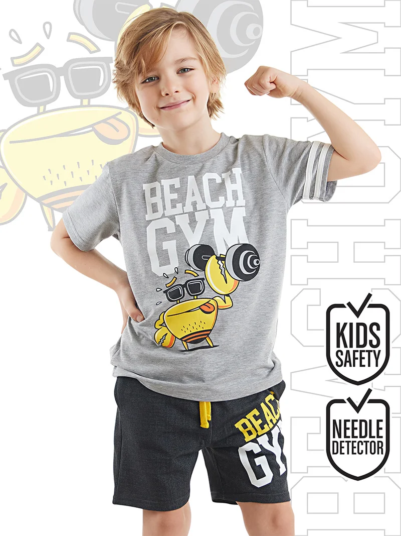 دينوكيدس طقم تي شيرت وشورت لصالة الألعاب الرياضية على الشاطئ للأولاد