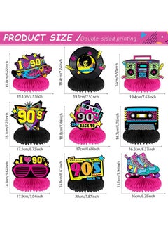 Chinco 9 Pieces 90 Retro Party Supplies Kit 90 Retro Honeycomb Centerpieces Back To 90S Party Table Centerpieces Table Toppers 90 Vintage Table Decorations For 90S Themed Party Nostalgic Party  - Image 3