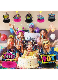 Chinco 9 Pieces 90 Retro Party Supplies Kit 90 Retro Honeycomb Centerpieces Back To 90S Party Table Centerpieces Table Toppers 90 Vintage Table Decorations For 90S Themed Party Nostalgic Party  - Image 5