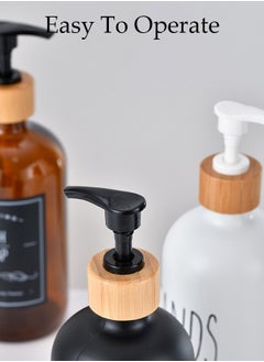 DUNISO 2PCS Pump Bottle Dispenser, 500ml Empty Plastic Shower Refillable Dispenser with Wooden pallet Soap Shampoo Pump Dispenser Containers with Pump Multipurpose for Cosmetic Kitchen Bathroom  - Image 4