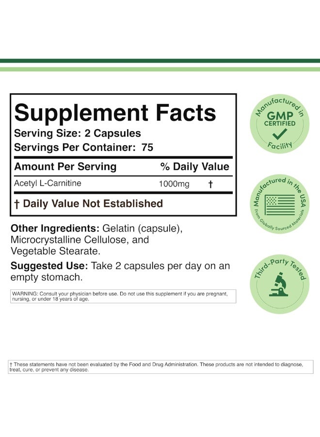 Double Wood Supplements Acetyl L-Carnitine 1000 mg Per Serving – 150 Capsules Double Wood Supplements - Image 2