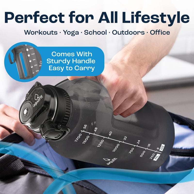 AQUAFIT Half Gallon Water Bottle with Time Marker - Straw & Chug Lid - BPA Free Gym Water Bottle with Straw - Big Gallon Jug (Gray, 64 oz - 2in1 Lid) - Image 5