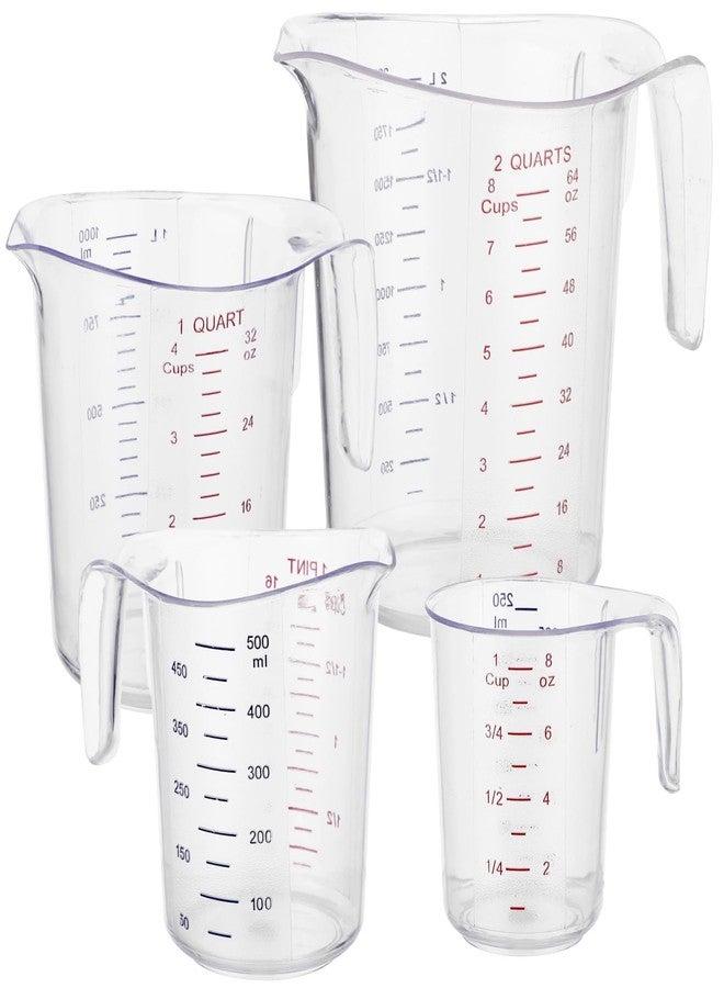 NIMBLOOM 4 Pcs Plastic Measuring Cups Set, PC Cups with Handles, 64 oz (2L) / 32 oz (1L) / 16 oz (500 ml) / 8 oz (250 ml) Stackable Measuring Tool, Clear Long-lasting Liquid Dispenser - Image 2