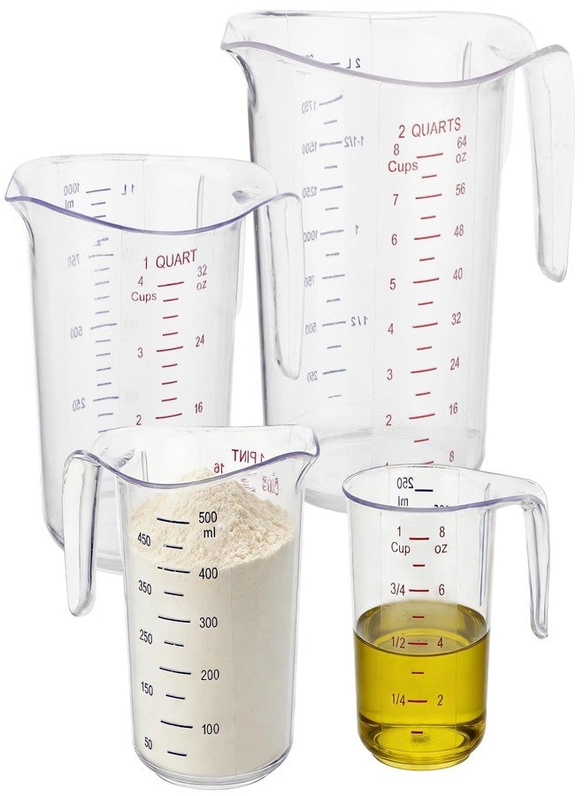 NIMBLOOM 4 Pcs Plastic Measuring Cups Set, PC Cups with Handles, 64 oz (2L) / 32 oz (1L) / 16 oz (500 ml) / 8 oz (250 ml) Stackable Measuring Tool, Clear Long-lasting Liquid Dispenser - Image 1