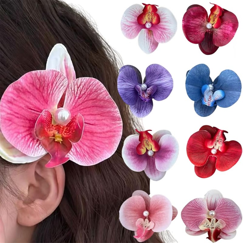 ASVNRES Orchid Hair Clips 8 Colors Bohemian Butterfly Flower Hairpin Artificial Phalaenopsis Hair Barrette for Seaside Holiday Bridal Hair Accessories Bobby Pins Headwear for Woman Girl Lady Kids