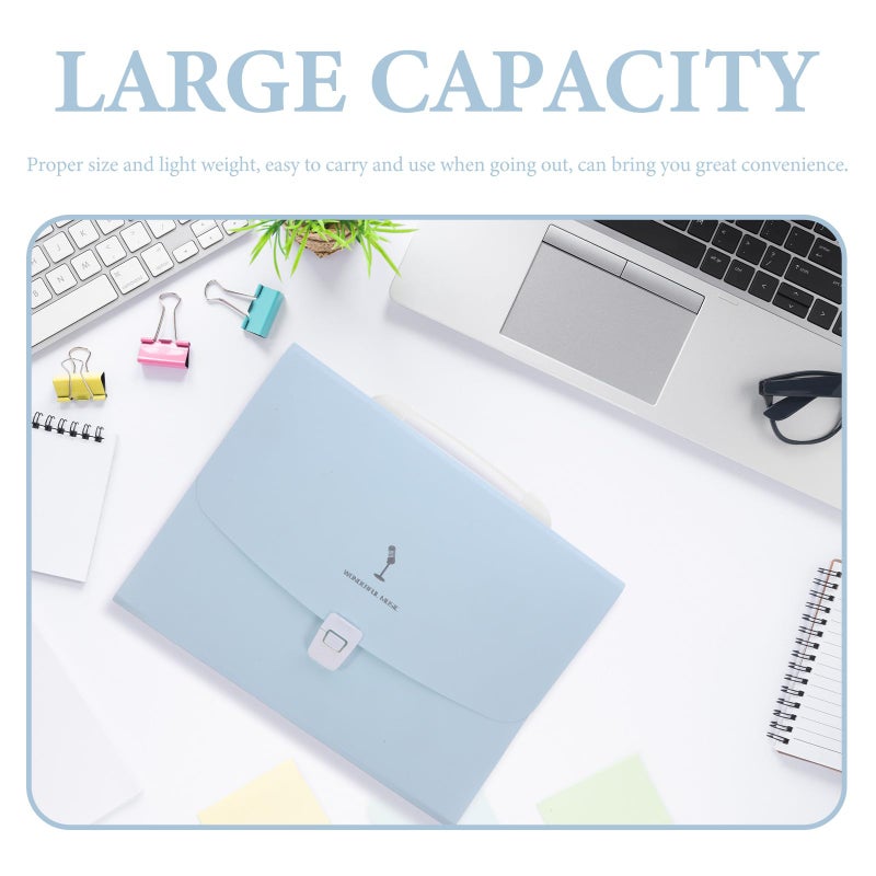 Expanding File Folder 13 Pocket A4 Plastic Document Organizer With Handle Blue - Image 4