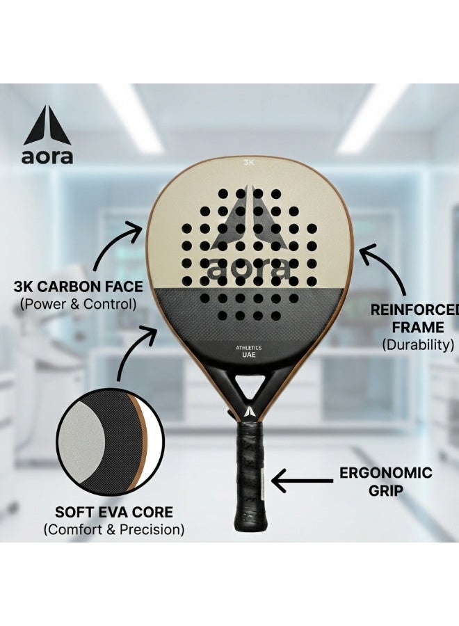 Aora Paddle Tennis Racket 3K Carbon Fiber Khaki – Durable Lightweight Paddle Tennis Racket with Precision Balance, Shock Absorption Core & Comfort Grip, Ideal for Fast-Paced Games & Advanced Players - Image 4