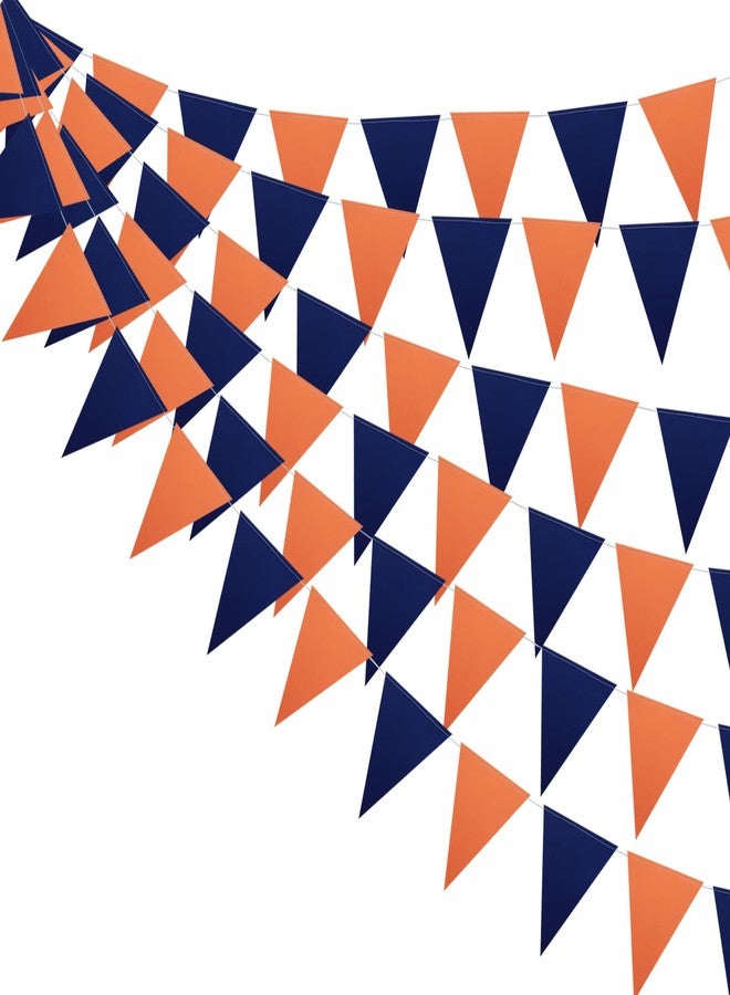 Meetppy 3 Pack Orange and Navy Blue Double Sided Paper Glitter Pennant Banner Paper Triangle Flags Bunting Hanging Decoration for Graduation Birthday Baby Shower - Image 3