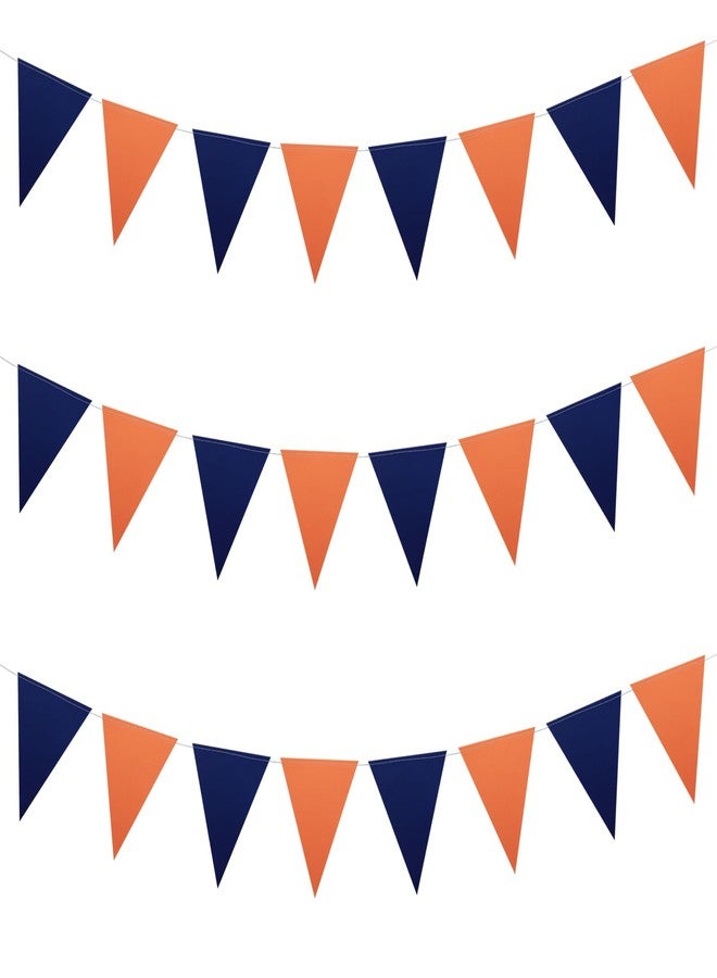 Meetppy 3 Pack Orange and Navy Blue Double Sided Paper Glitter Pennant Banner Paper Triangle Flags Bunting Hanging Decoration for Graduation Birthday Baby Shower - Image 1