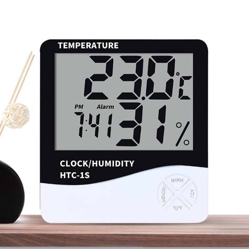 Digital Humidity Meter Thermometer Indoor LCD Hygrometer Temperature Alarm Clock HTC-1 White 10.5cm - Image 2