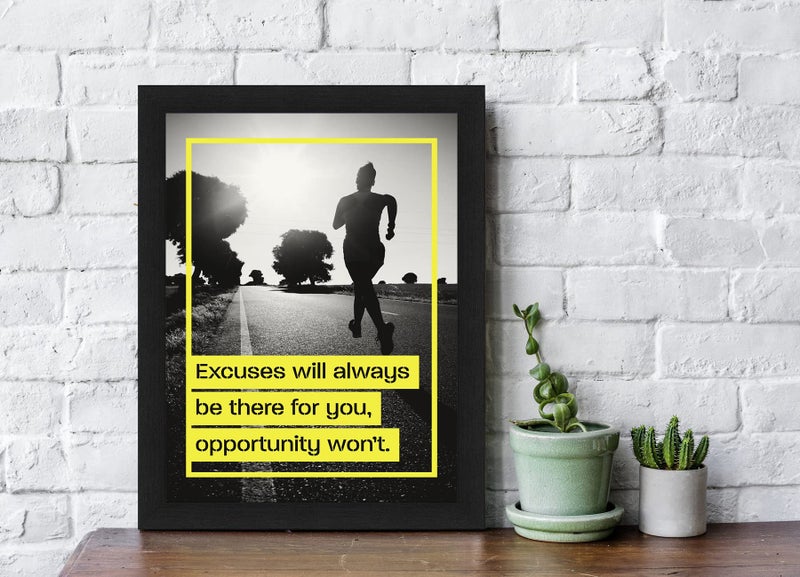 Interio Crafts Excuses Will Always be There Motivational Quote Poster For Students,Poster Wall Art For Office And Home Decor (Frame Size :13"X10" Inches) - Image 2